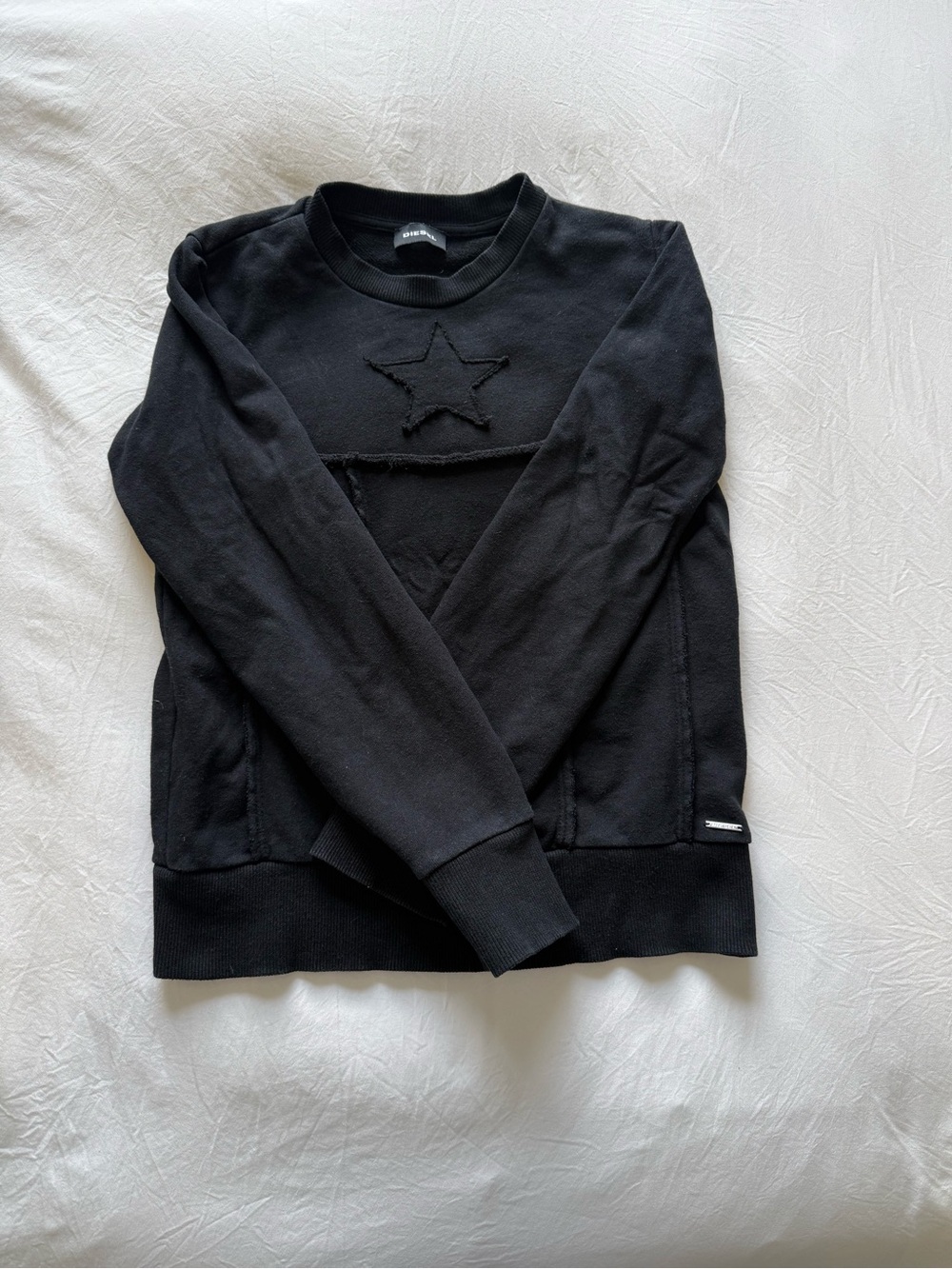 Diesel Black Crewneck Sweater with Star Appliqué
